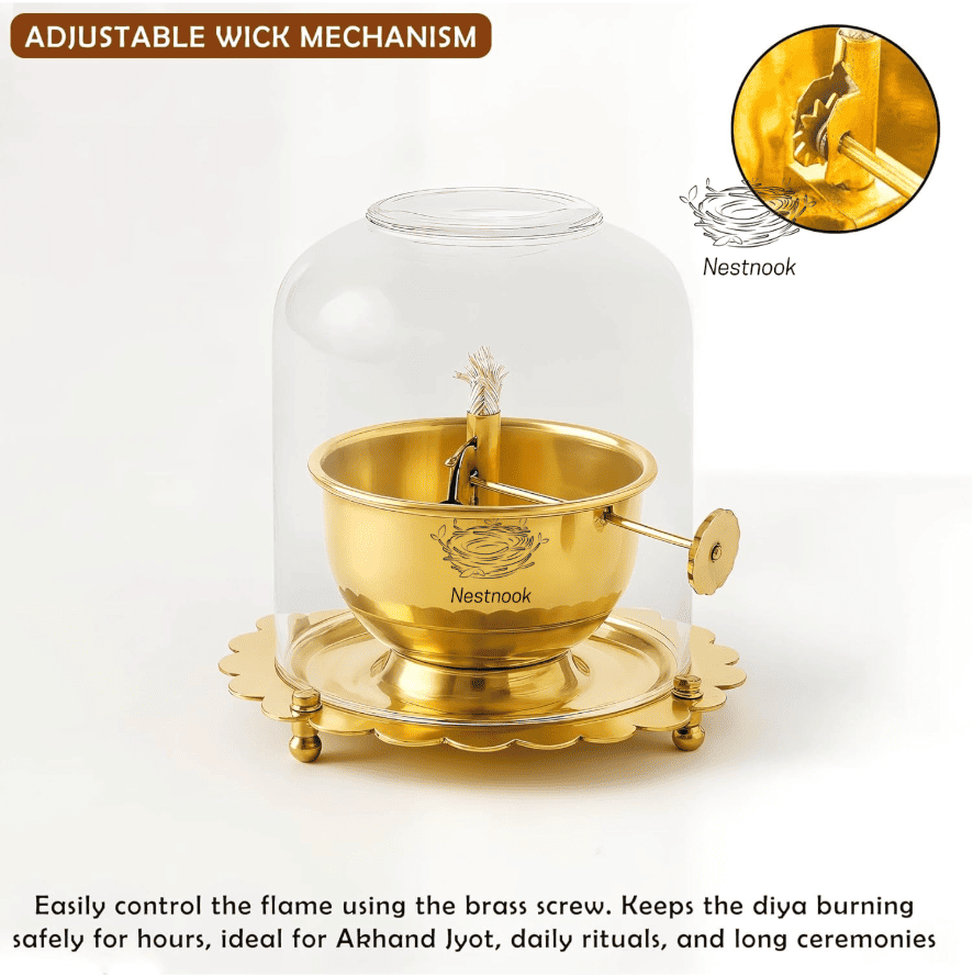 Shree 1008 Akhand Jyot Diya with screw & glass cover - Buy1 Get 1 OFFER