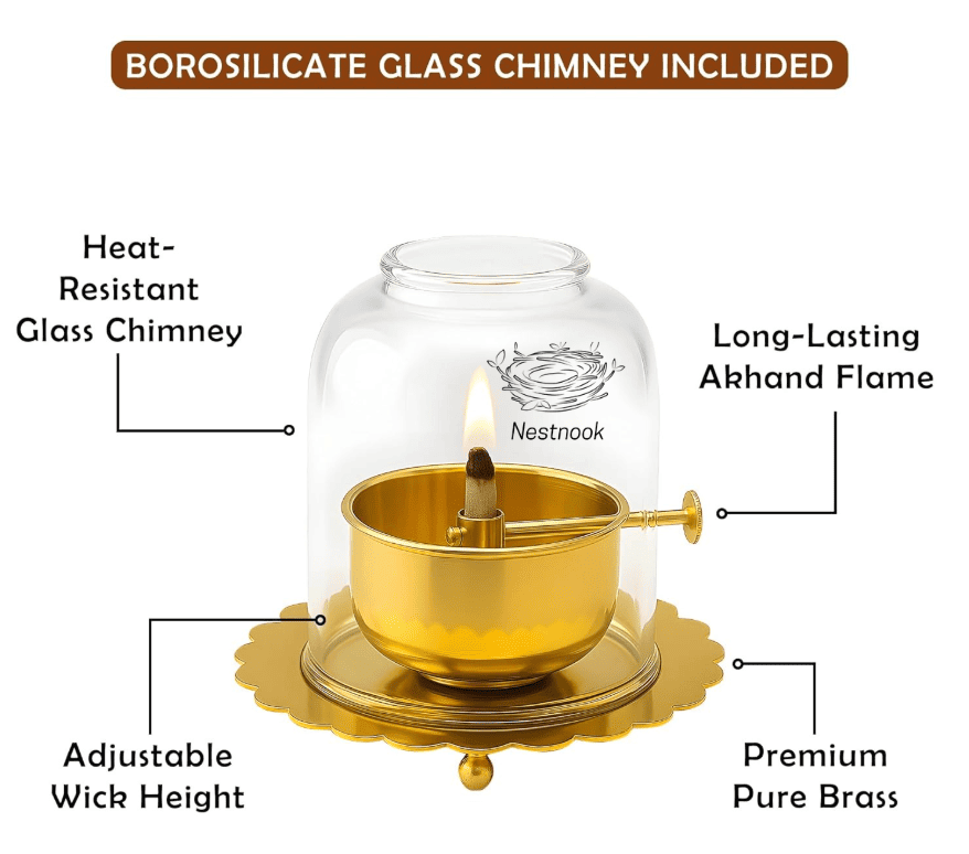 Shree 1008 Akhand Jyot Diya with screw & glass cover - Buy1 Get 1 OFFER